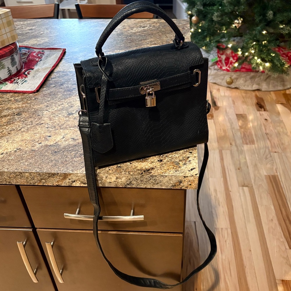 SOLD - Icing Snakeskin Faux Leather Lock and Key Handbag